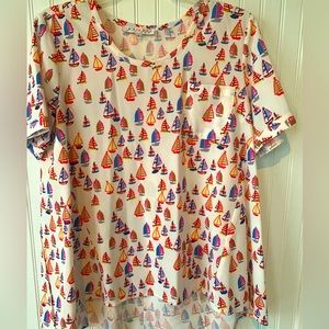 Joy Joy (Size Small) Colorful Sailboat pattern with Short Sleeves; Lightweight